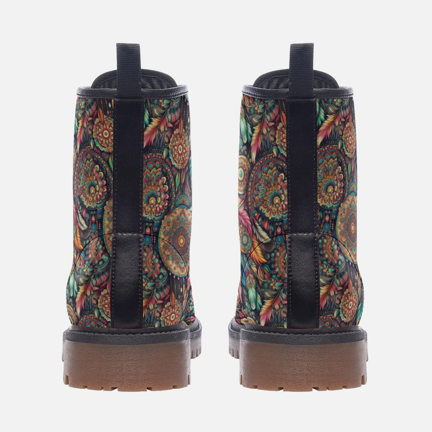 Emerald Blossoms - Groovy Boho Feathers Colorful Vegan Leather Boho Boots Festival Boots For Hippies