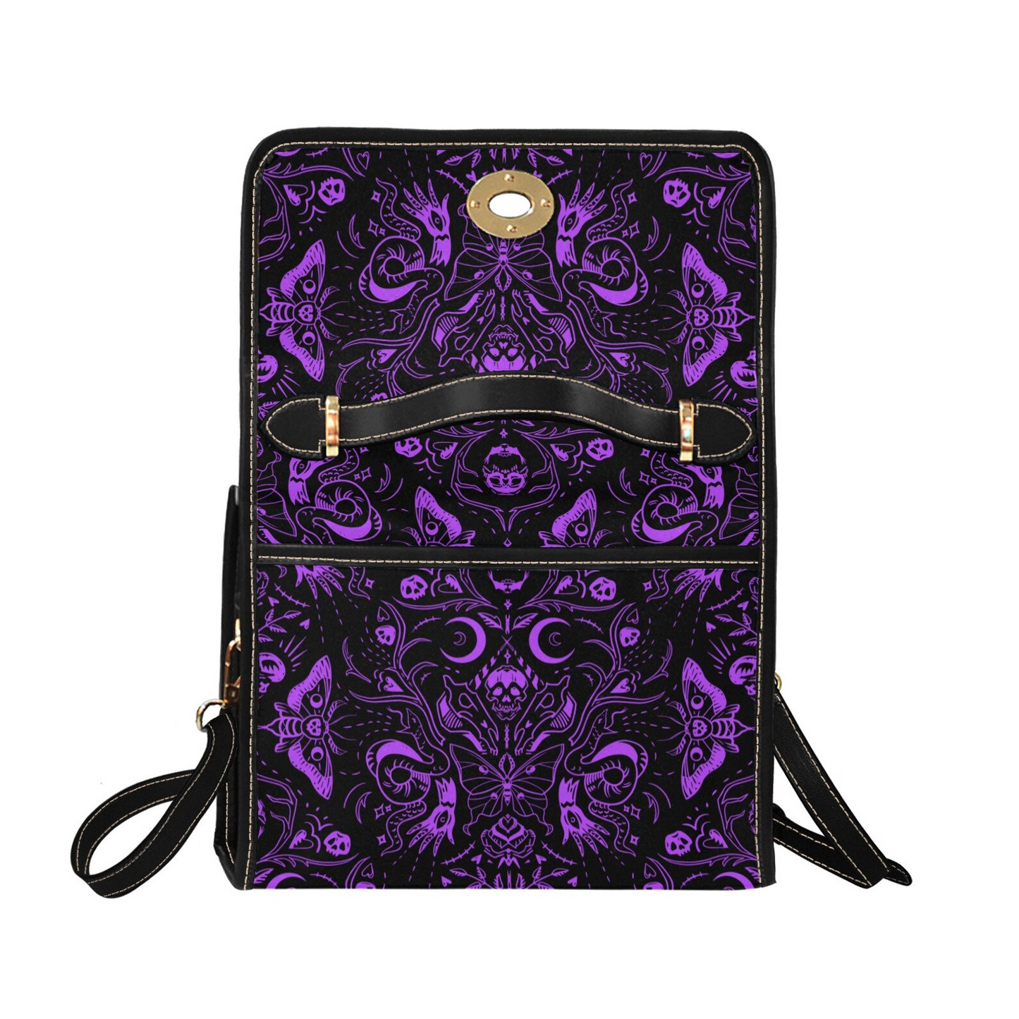 Emerald Blossoms - Dark Cottage Goth Skulls Moths Witchy Satchel Handbag For Hippies