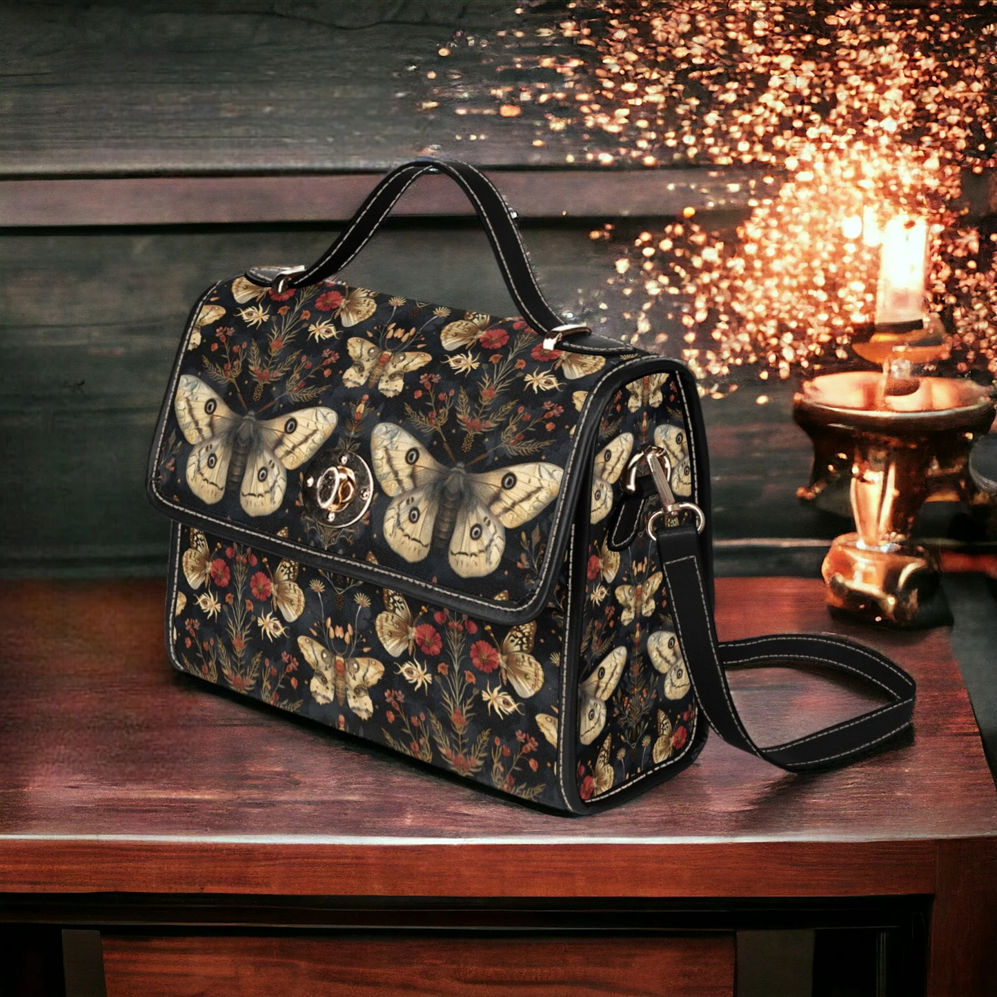 Emerald Blossoms - Cottage Goth Moths Flowers Satchel Bag For Hippies