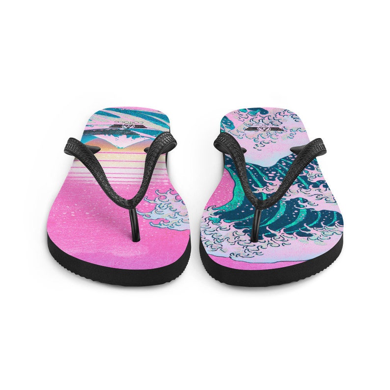 Emerald  Blossoms - Vaporwave Flip Flops.