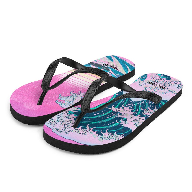 Emerald  Blossoms - Vaporwave Flip Flops.