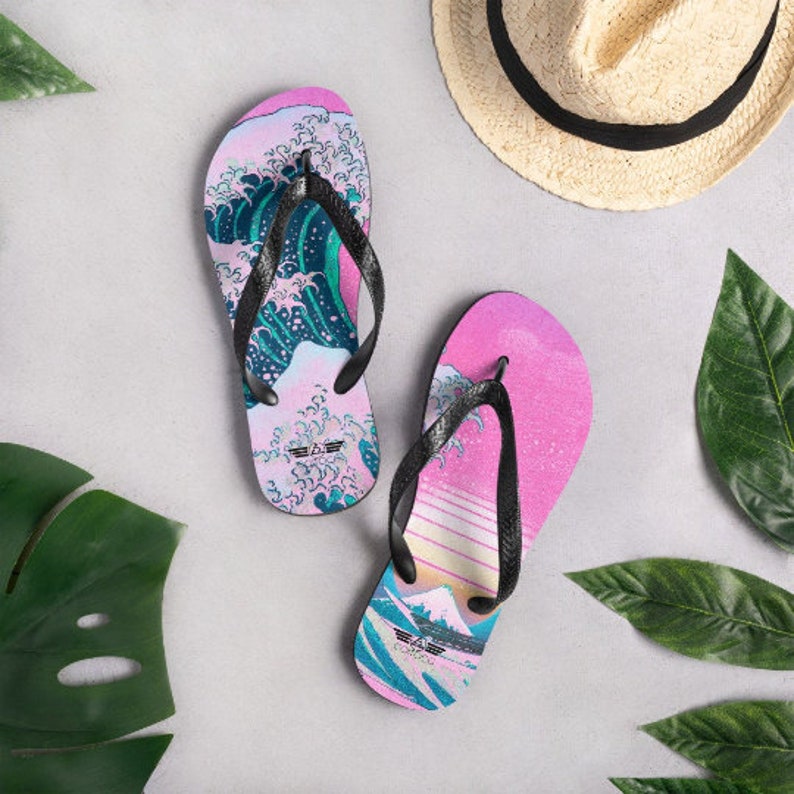 Emerald  Blossoms - Vaporwave Flip Flops.