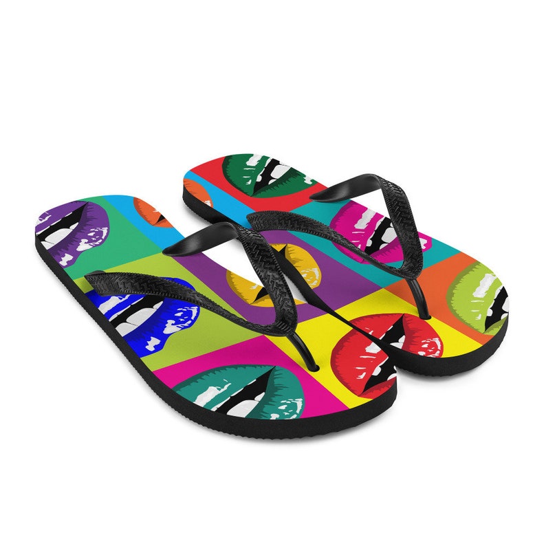 Emerald  Blossoms - Colorful Lips Pop Art Flip Flops.