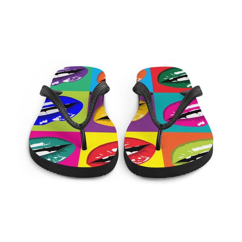 Emerald  Blossoms - Colorful Lips Pop Art Flip Flops.