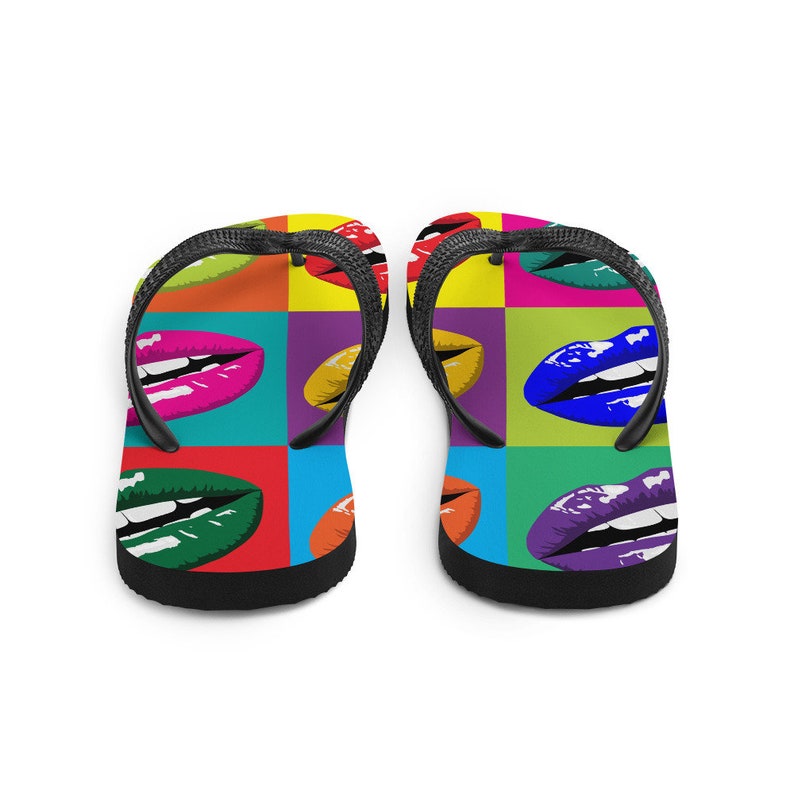 Emerald  Blossoms - Colorful Lips Pop Art Flip Flops.