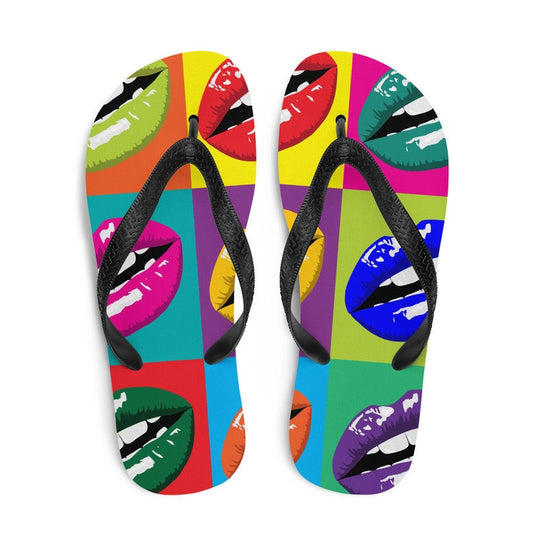 Emerald  Blossoms - Colorful Lips Pop Art Flip Flops.