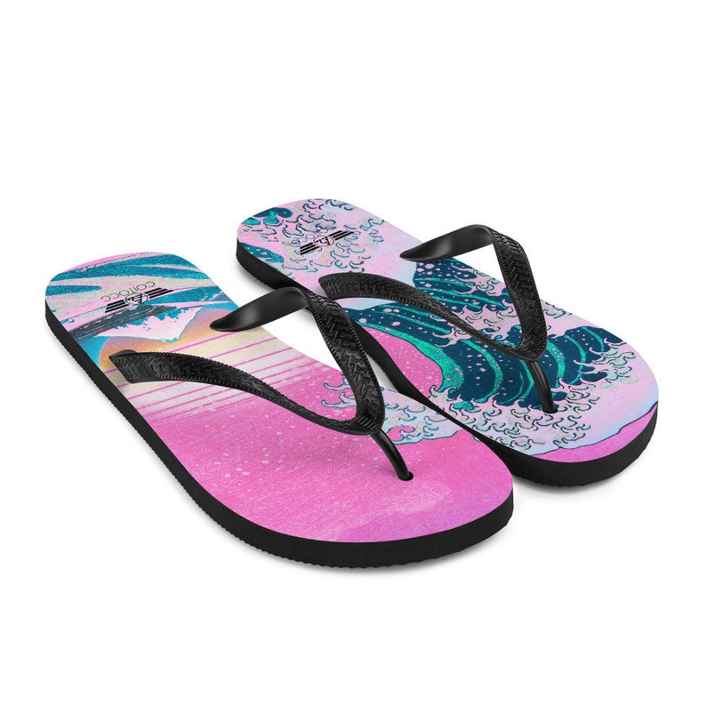 Emerald  Blossoms - Vaporwave Flip Flops.