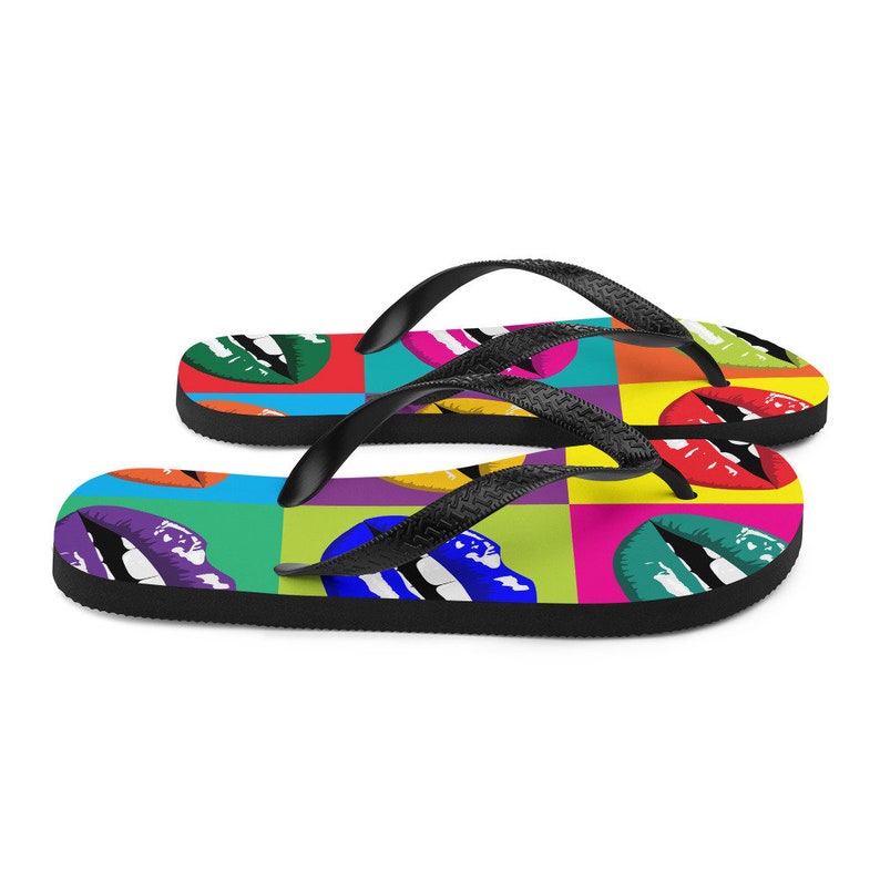 Emerald  Blossoms - Colorful Lips Pop Art Flip Flops.