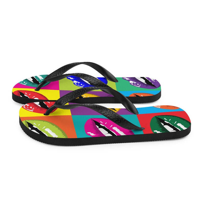 Emerald  Blossoms - Colorful Lips Pop Art Flip Flops.