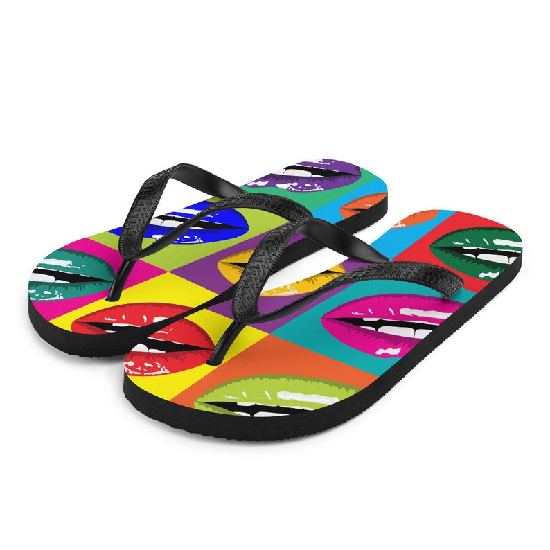 Emerald  Blossoms - Colorful Lips Pop Art Flip Flops.