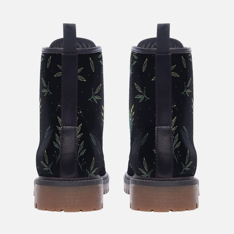 Emerald Blossoms - Forest Witch Moon Vegan Leather Combat Boots