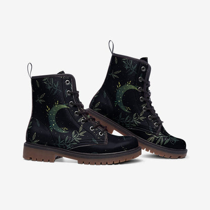 Emerald Blossoms - Forest Witch Moon Vegan Leather Combat Boots