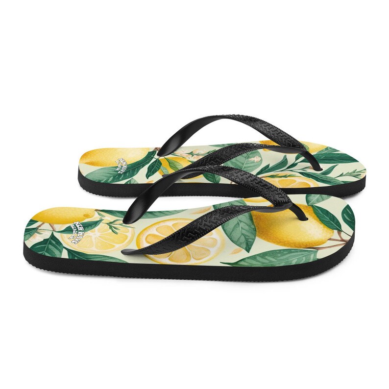 Emerald  Blossoms - Summertime Lemon Fruit Flip Flops Springtime Colorful.