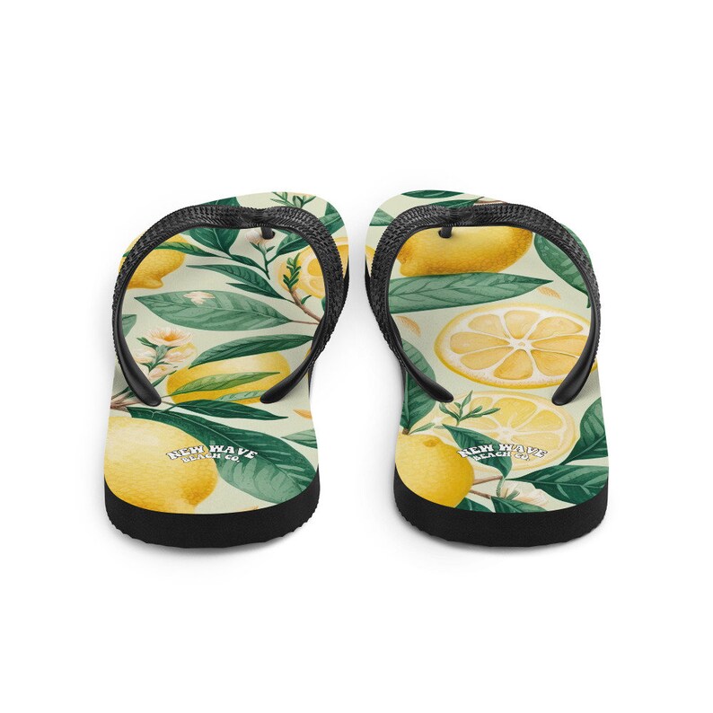 Emerald  Blossoms - Summertime Lemon Fruit Flip Flops Springtime Colorful.