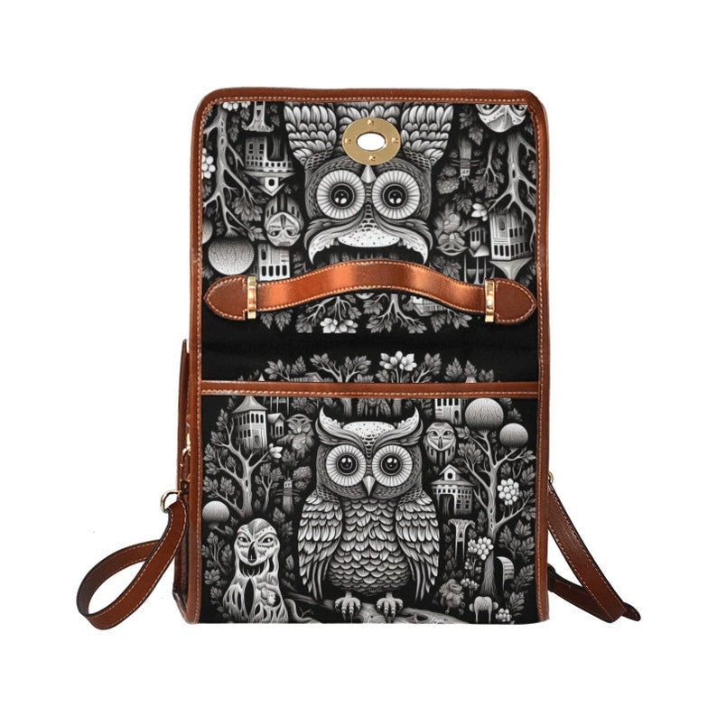 Emerald Blossoms - Cute Owl Witch Canvas Satchel Bag For Hippies