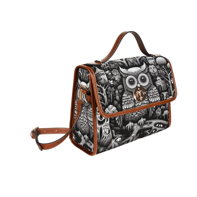 Emerald Blossoms - Cute Owl Witch Canvas Satchel Bag For Hippies