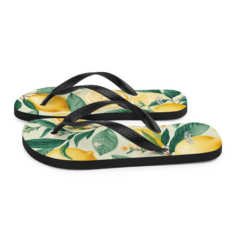 Emerald  Blossoms - Summertime Lemon Fruit Flip Flops Springtime Colorful.