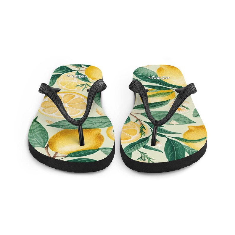 Emerald  Blossoms - Summertime Lemon Fruit Flip Flops Springtime Colorful.