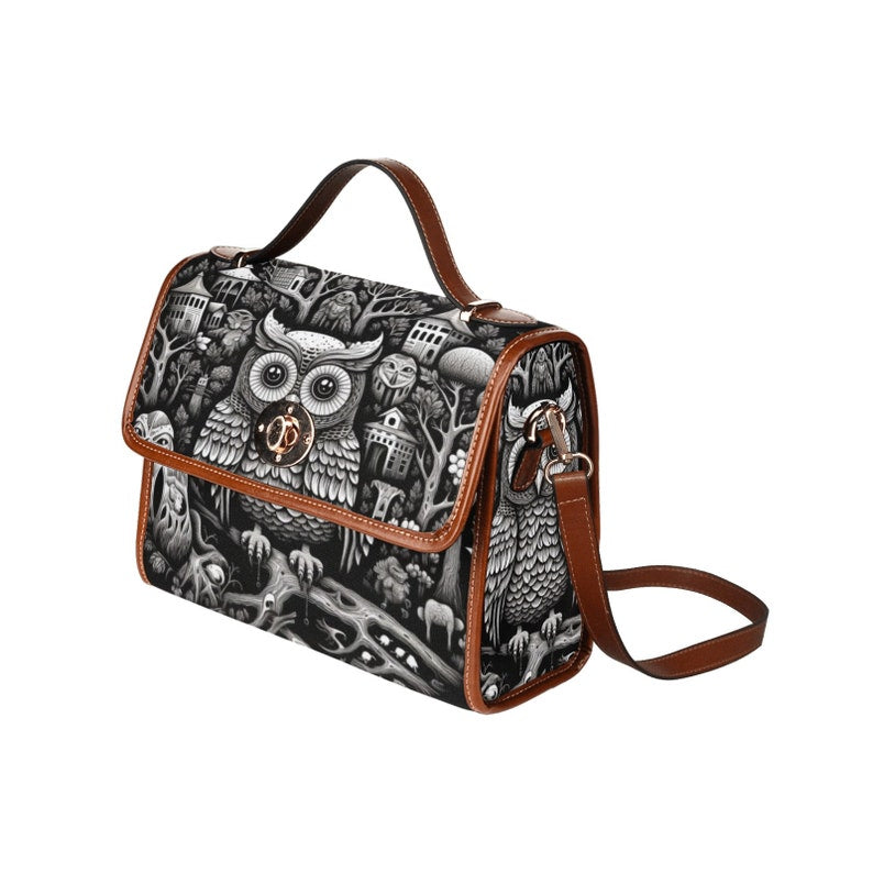 Emerald Blossoms - Cute Owl Witch Canvas Satchel Bag For Hippies