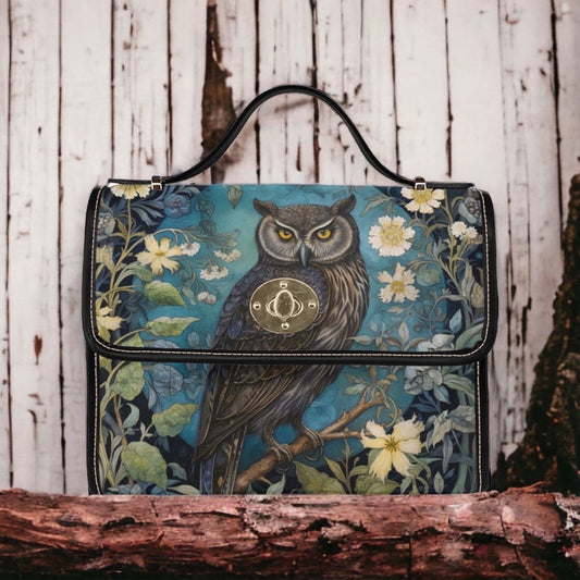 Emerald Blossoms - Cottagecore Majestic Owl Canvas Satchel Bag