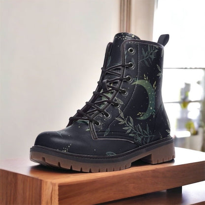 Emerald Blossoms - Forest Witch Moon Vegan Leather Combat Boots