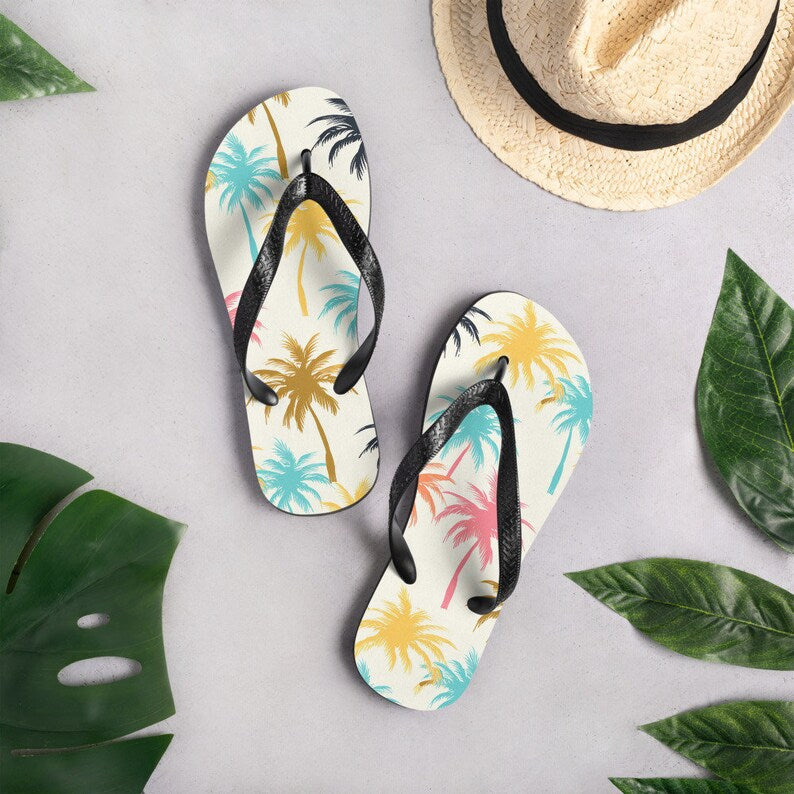 Emerald  Blossoms - Palmeras Flip Flops.