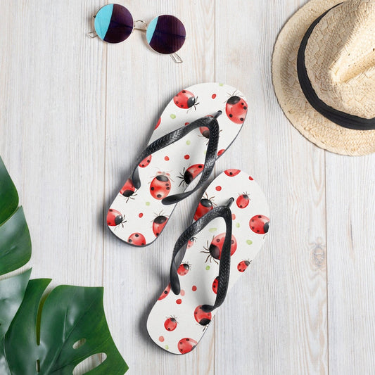 Emerald  Blossoms - Ladybug Flip Flops.