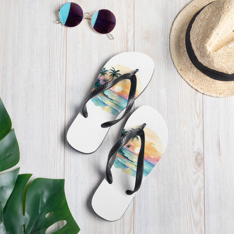 Emerald  Blossoms - Summer Landscape Flip Flops.