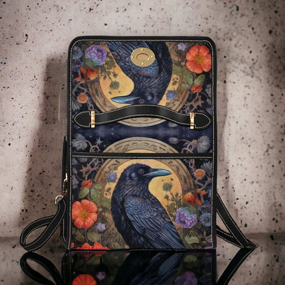 Emerald Blossoms - Dark Cottage Goth Witchy Crow and Floral Satchel Bag