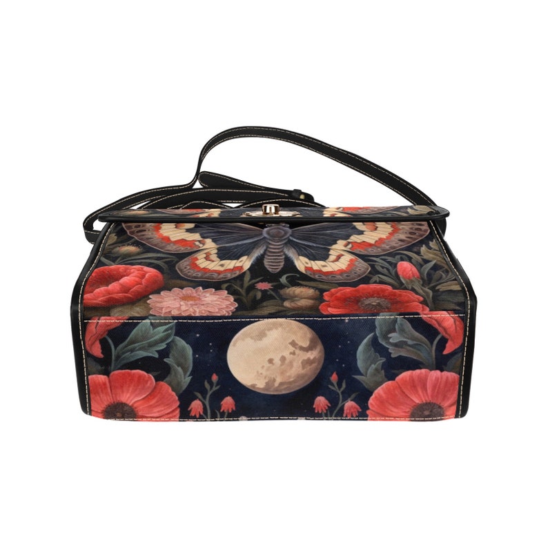 Emerald Blossoms - Dark Cottage Goth Witchy Butterfly and Poppies Satchel Bag For Hippies