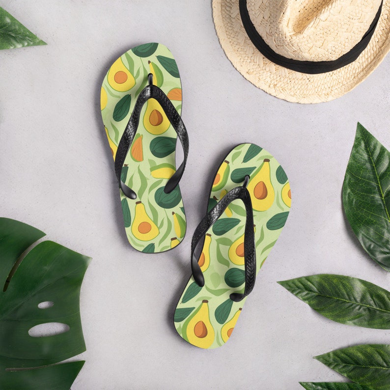 Emerald  Blossoms - Avocado Flip Flops.