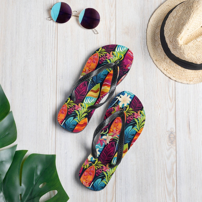 Emerald  Blossoms - Surfboard Flip Flops.