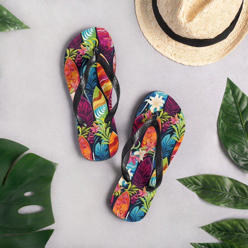 Emerald  Blossoms - Surfboard Flip Flops.