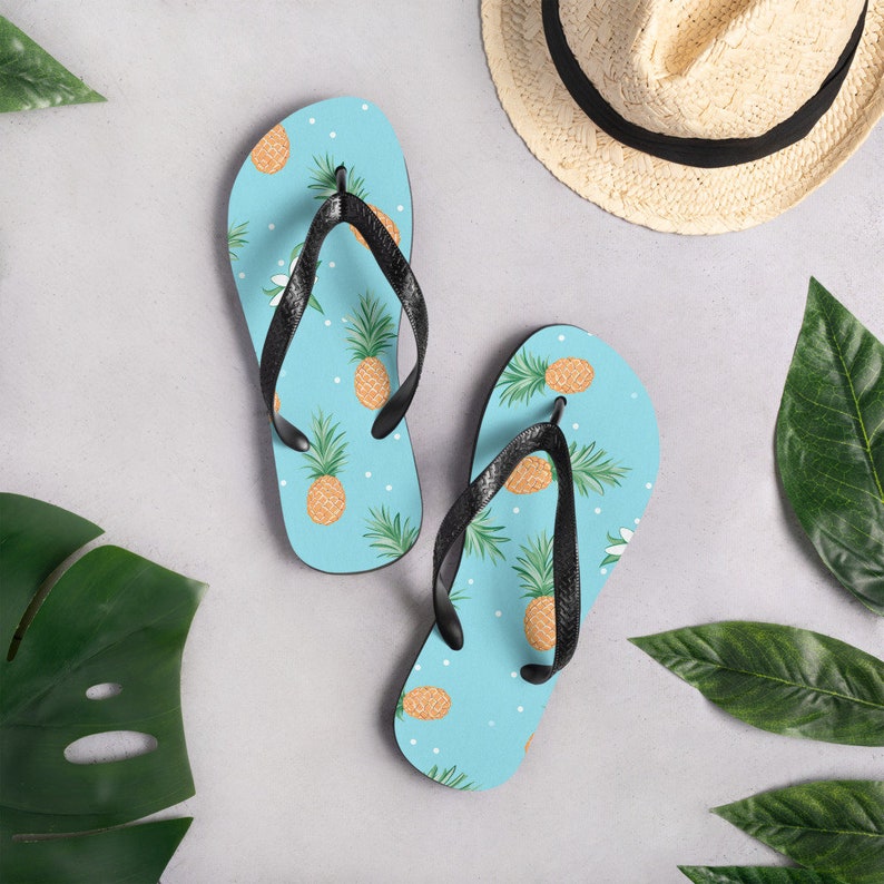 Emerald  Blossoms - Pineapples Flip Flops.