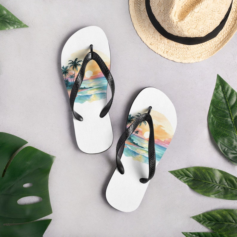 Emerald  Blossoms - Summer Landscape Flip Flops.