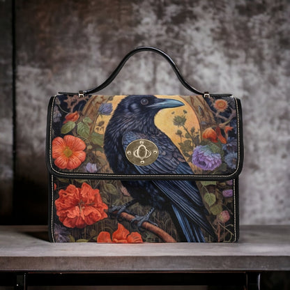 Emerald Blossoms - Dark Cottage Goth Witchy Crow and Floral Satchel Bag