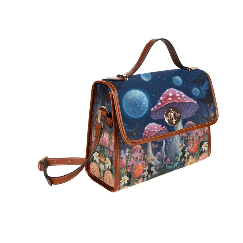 Emerald Blossoms - Mushroom Witch Canvas Satchel Bag For Hippies