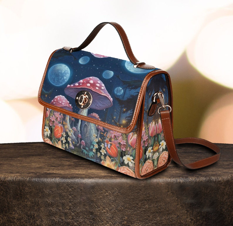 Emerald Blossoms - Mushroom Witch Canvas Satchel Bag For Hippies