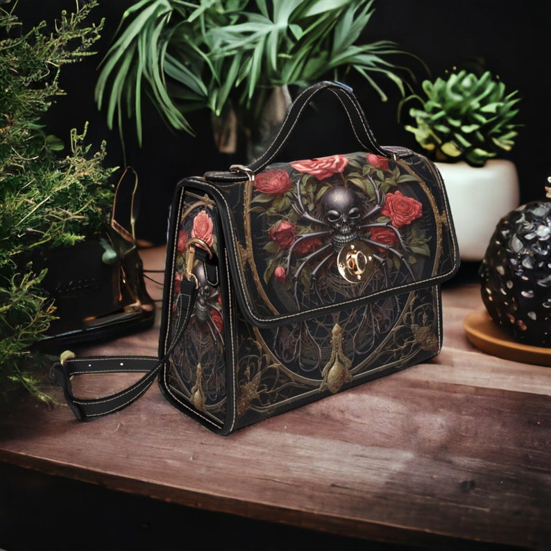 Emerald Blossoms - Gothic Spider Canvas Satchel For Hippies