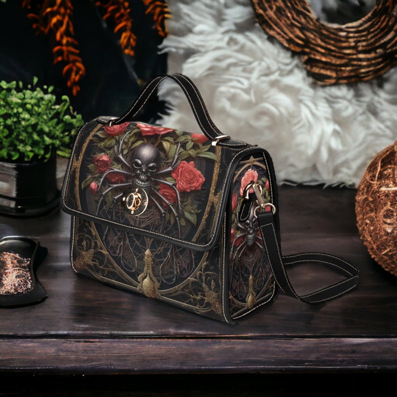 Emerald Blossoms - Gothic Spider Canvas Satchel For Hippies