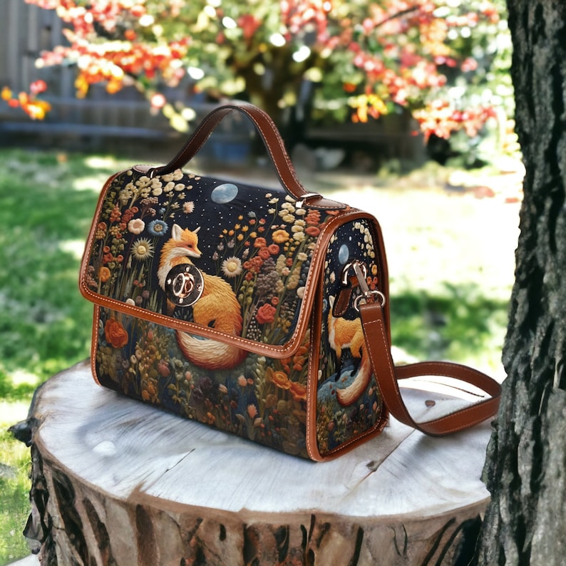 Emerald Blossoms - Faux-Embroidered Fox and Floral Handbag For Hippies