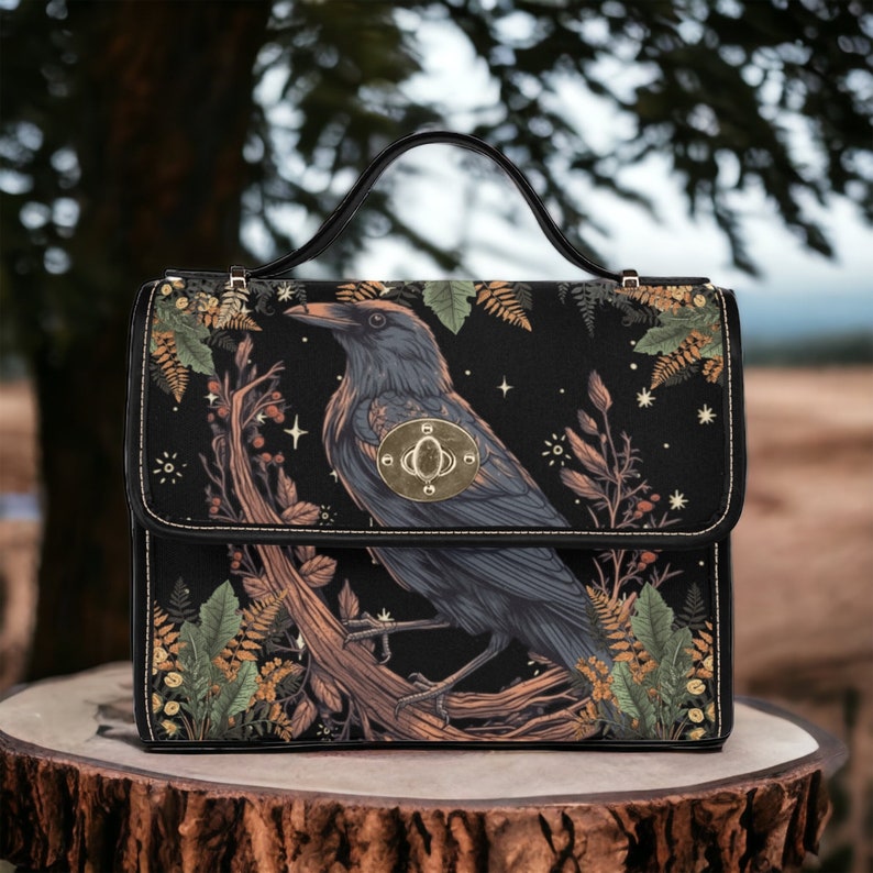 Emerald Blossoms - Witchy Crow Fern Forest HandBag