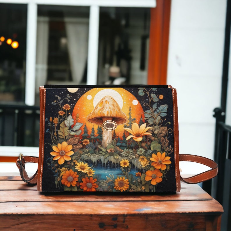 Emerald Blossoms - Dark Mushroom Forest Canvas Satchel Bag