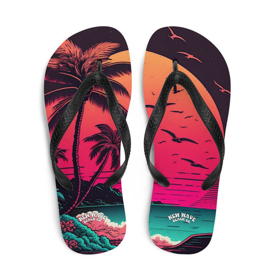 Emerald  Blossoms - Pink Palm Beach Sunset Flip Flops Colorful