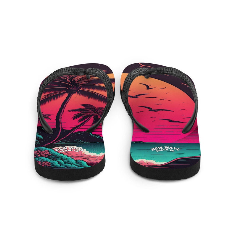 Emerald  Blossoms - Pink Palm Beach Sunset Flip Flops Colorful