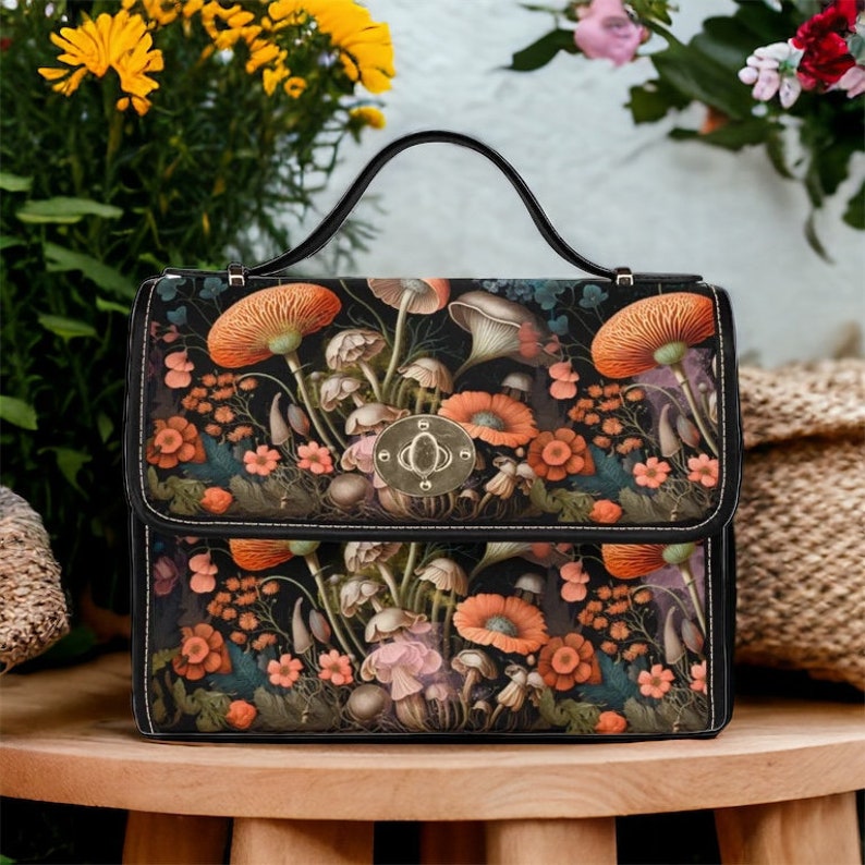 EmeraldBlossoms - Witchy Mushroom Bag Cute Floral Mushroom