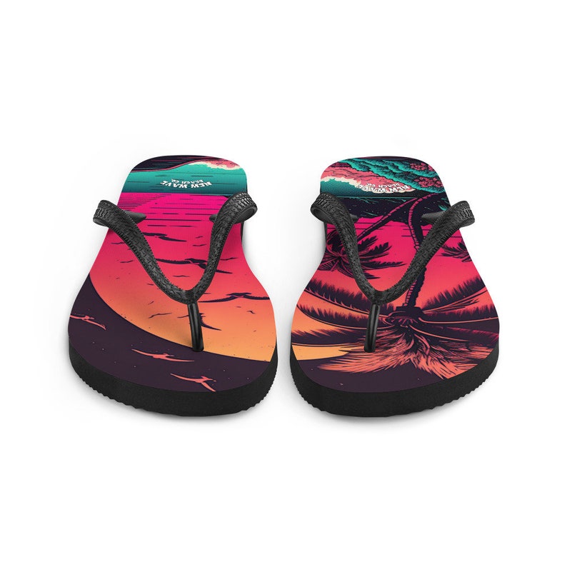 Emerald  Blossoms - Pink Palm Beach Sunset Flip Flops Colorful