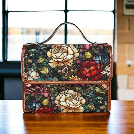 Emeraldblossoms - Stained Glass Cottagecore Satchel Bag