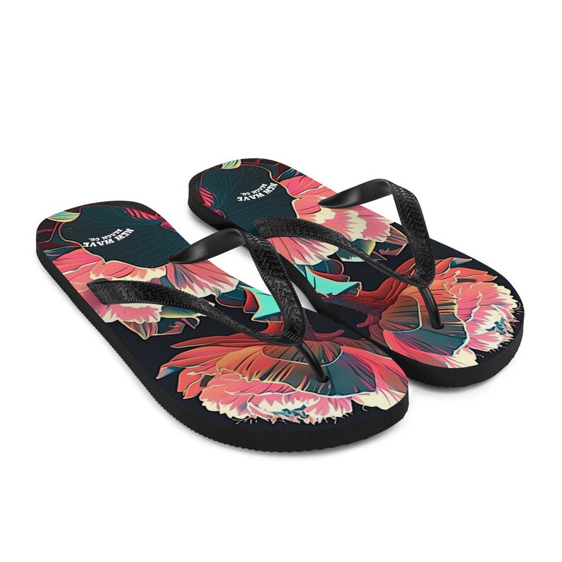 Emerald  Blossoms - Pink Tropical Flower Flip Flops Colorful.