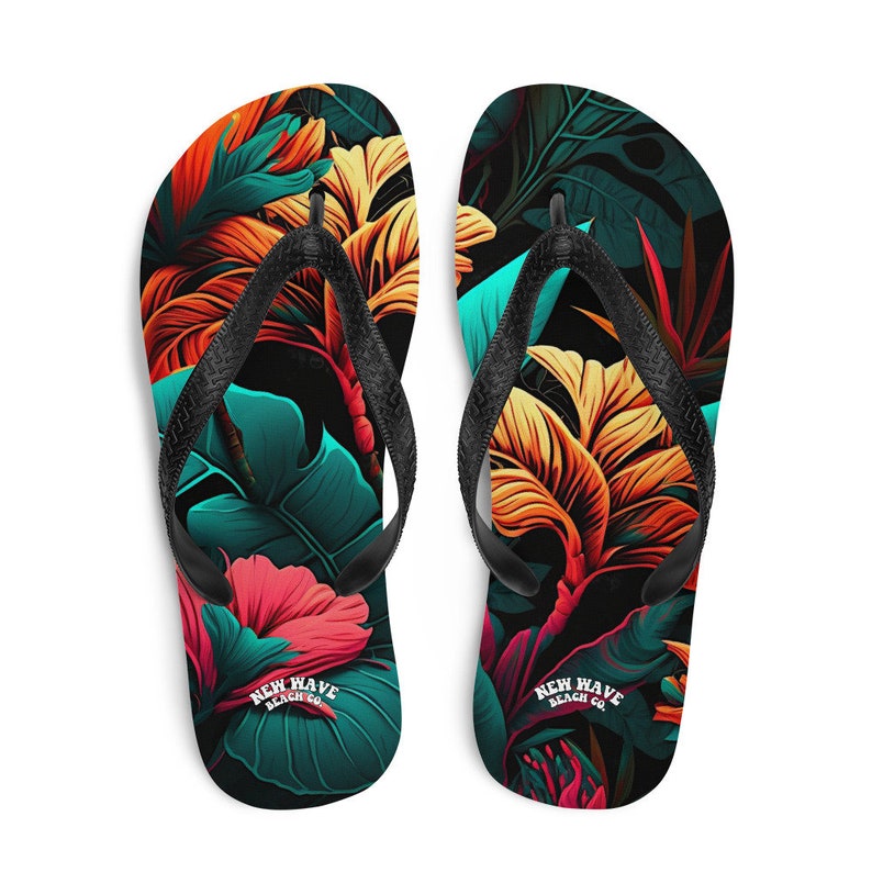 Emerald  Blossoms - Colorful Tropical Flower Flip Flops.